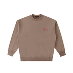 Front view of a boxy coffee brown heavyweight sweatshirt from LIKE A GIRL CLUB with a premium vintage wash.