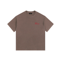 Front view of a boxy coffee brown heavyweight t-shirt from LIKE A GIRL CLUB with a structured streetwear fit.