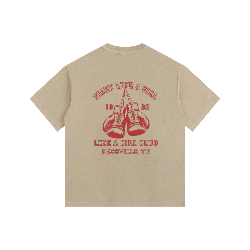 Vintage Fight Like a Girl  Washed Oversized Cotton T-Shirt Khaki