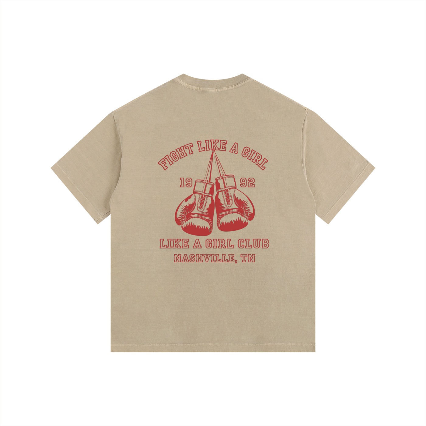 Vintage Fight Like a Girl  Washed Oversized Cotton T-Shirt Khaki