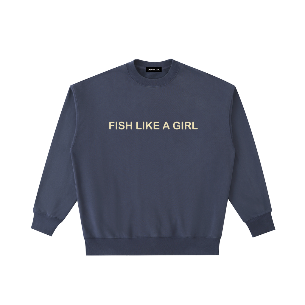 Vintage Fish Like a Girl Washed Heavyweight Crewneck Sweatshirt Navy