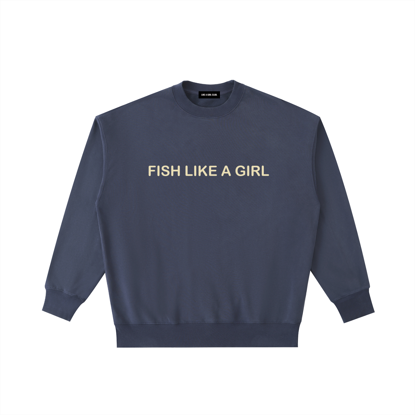 Vintage Fish Like a Girl Washed Heavyweight Crewneck Sweatshirt Navy