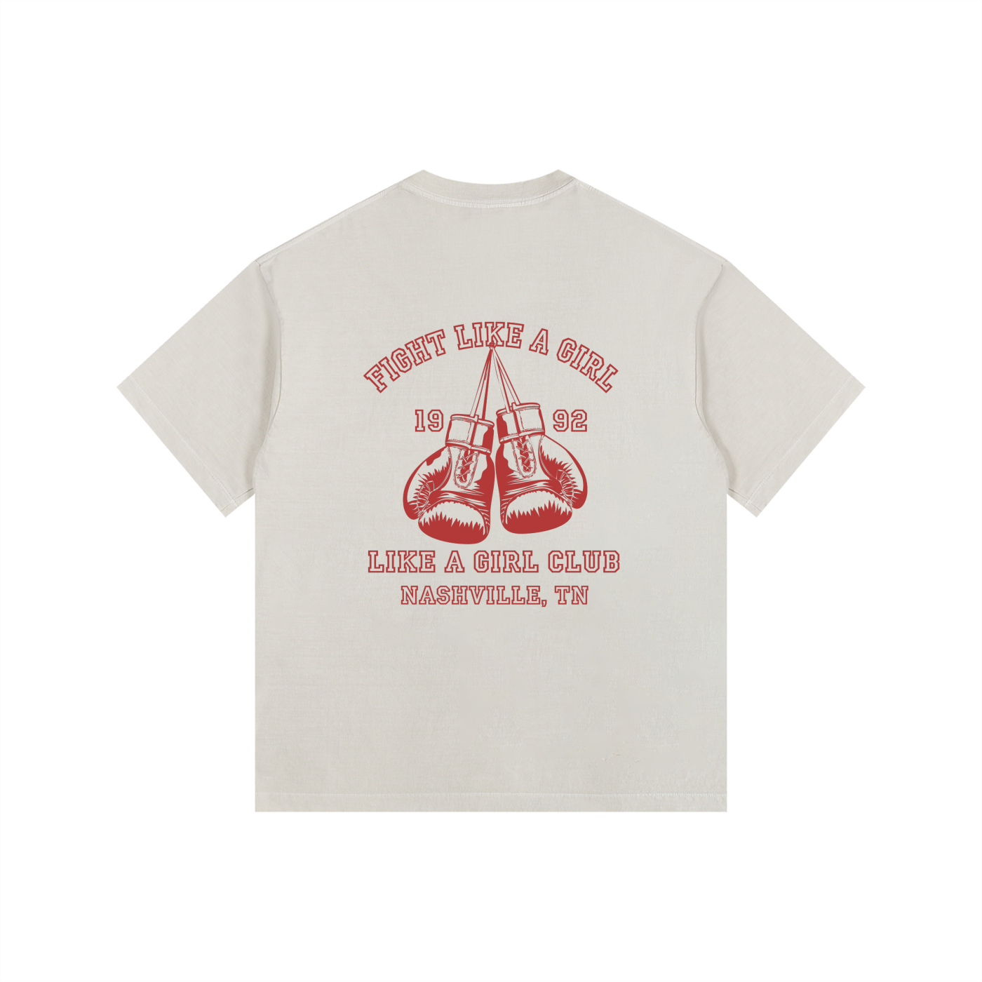Fight Like a Girl Vintage Washed Oversized Cotton T-Shirt Off White