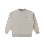 Front view of a boxy off-white heavyweight sweatshirt from LIKE A GIRL CLUB with a structured streetwear fit.